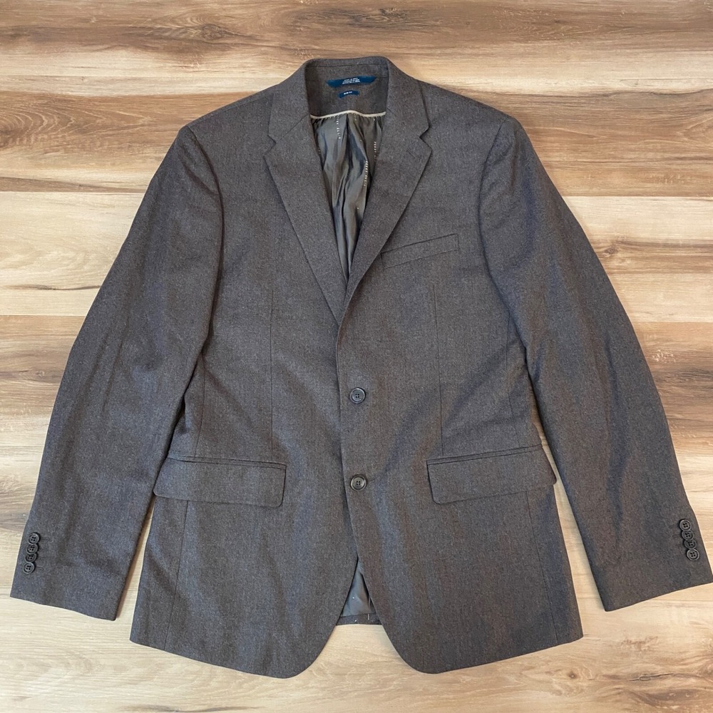 Perry Ellis Blazer 40 Slim Fit 100% Wool 2-Button Suit Jacket Grey 41FJ8402